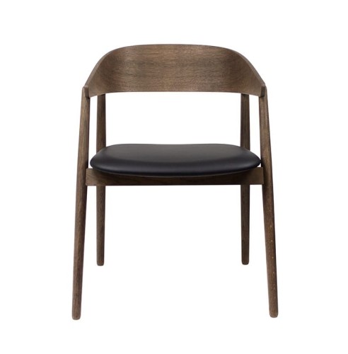 Krzesło drewniane z tapicerowanym siedziskiem AC2, dąb dymiony, skóra czarna - Andersen Furniture