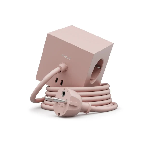 Power cube with usb Square 1 Old Pink - Avolt