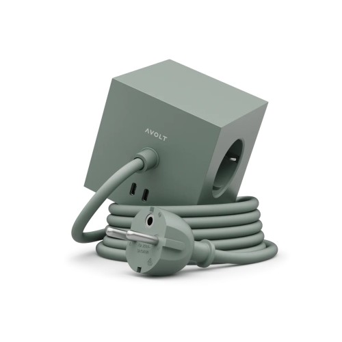Avolt Oak Green, Listwa zasilająca kostka z usb, Square 1 zielona - Avolt