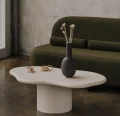 Stolik kawowy nieregularny kształt, MDF i stal, ecru - NG Design