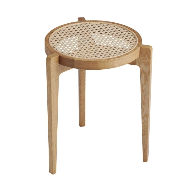Stolik pomocniczy drewniany jesionowy z francuskim rattanem Le Roi, Natural - NORR11