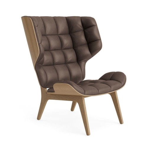 Fotel tapicerowany Mammoth, dąb Natural skóra Dark Brown - NORR11