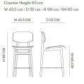 Hoker drewniany z oparciem NY11 65, dąb Natural - NORR11