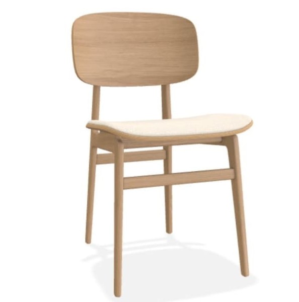 Krzesło drewniane z tapicerowanym siedziskiem, NY11 boucle Grain 61250, dąb różne kolory - NORR11