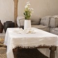 Obrus z frędzlami z lnu 150x150 biały - Bazar Bizar