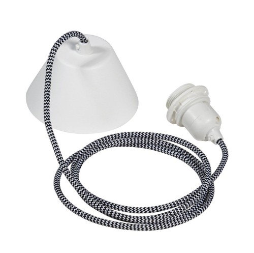 Kabel do lampy sufitowej w oplocie tekstylnym, z oprawką E27, 2.1m, czarno-biały - PR Home