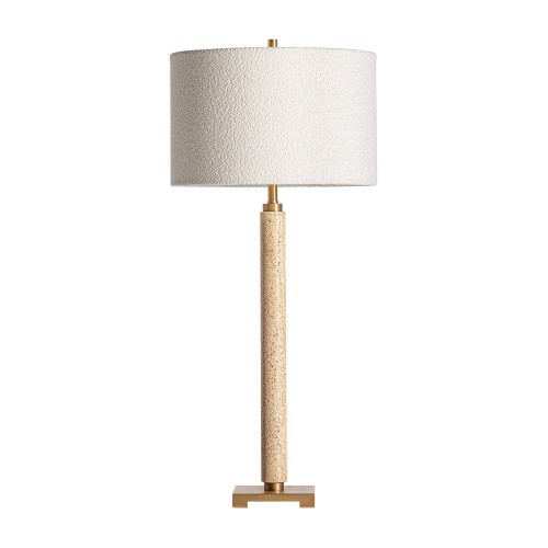 Elegancka lampa stołowa z trawertynu z kloszem bouclé - Vical