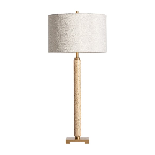 Elegancka lampa stołowa z trawertynu z kloszem bouclé - Vical