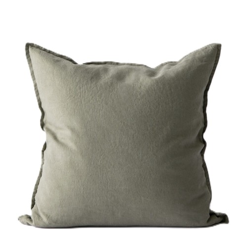 Poszewka na poduszkę z miękkiego lnu stonewashed, 50x50, Olive - Tell Me More