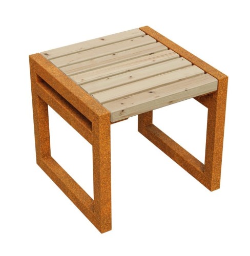 Siedzisko ogrodowe Cuadro 50x50x46, z cortenu i drewna - Decorti