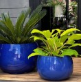 Donica ogrodowa ceramiczna Ø33, kobaltowy niebieski - Polnix