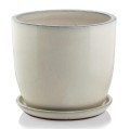 Doniczka ceramiczna z podstawką Ø50, kremowa - Polnix