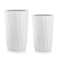 Wysokie donice ceramiczne z geometrycznym wzorem, białe, 2 szt - Polnix