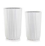 Wysokie donice ceramiczne z geometrycznym wzorem, białe, 2 szt - Polnix
