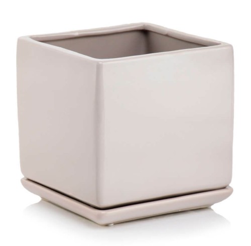Kwadratowa doniczka ceramiczna z podstawką 17x17, szara - Polnix