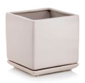 Kwadratowa doniczka ceramiczna z podstawką 20x20, szara - Polnix
