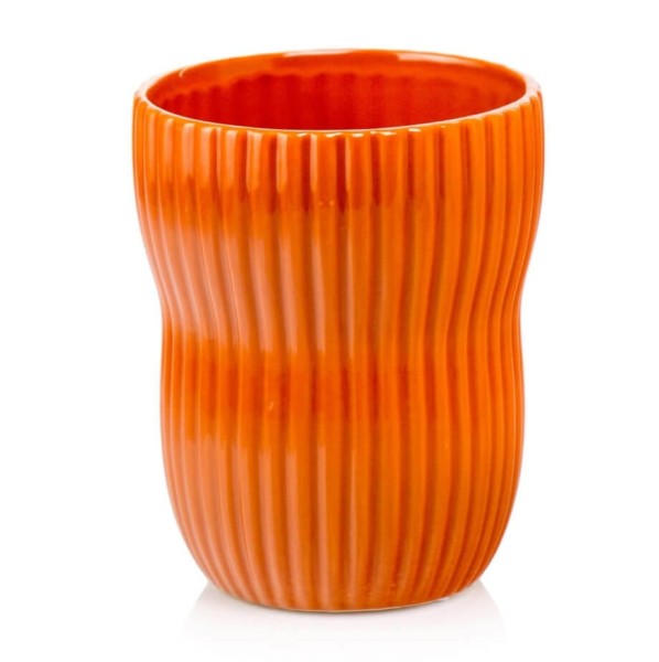 Ceramiczna osłonka doniczkowa o nieregularnym kształcie z ryflowaniem Ø13, pomarańczowy - Polnix