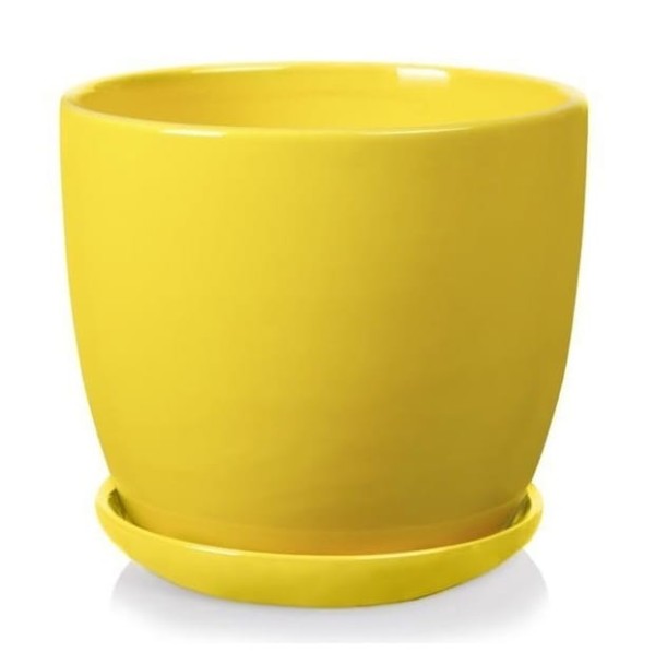 Doniczka ceramiczna z podstawką Ø20, żółta - Polnix