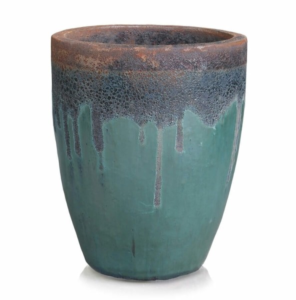 Wysoka donica ogrodowa ceramiczna ręcznie wykonana Ø35, turkus brąz - Polnix