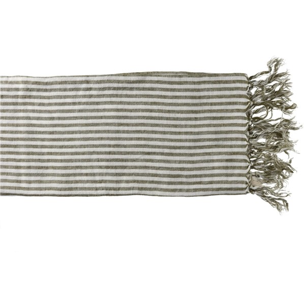 Lniany pled w paski Saint-Tropez 170x130, zielony - Pomax