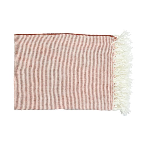 Pled w drobne paski z lnu Cirque Magique 170x130, peach - Pomax
