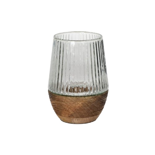 Świecznik tealight drewniany ze szklanym kloszem Arbre 14, naturalny - Pomax