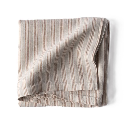 Obrus z miękkiego lnu stone washed 145x145, Hazelnut stripe - Tell Me More