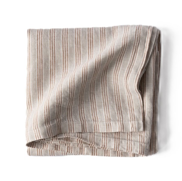 Obrus z miękkiego lnu stone washed 145x330, Hazelnut stripe - Tell Me More