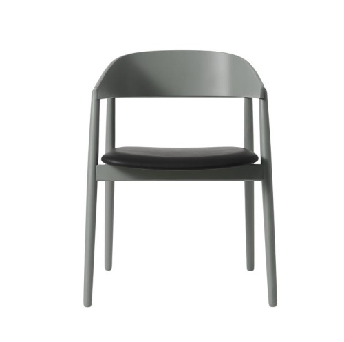 Krzesło drewniane z tapicerowanym siedziskiem AC2, buk szary, skóra czarna - Andersen Furniture