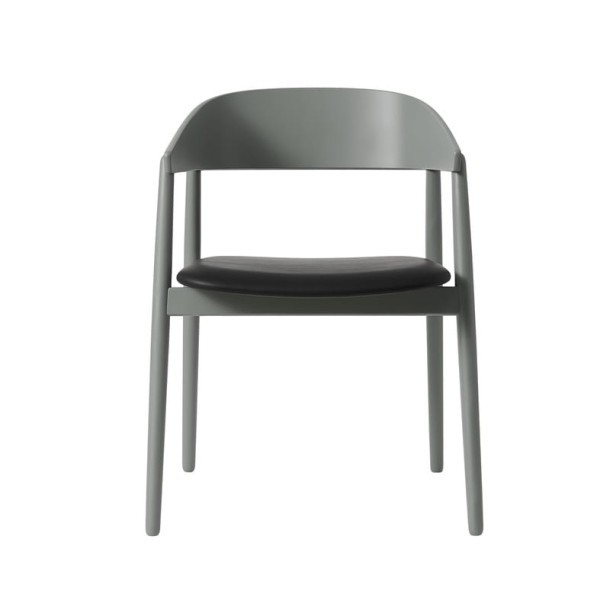 Krzesło drewniane z tapicerowanym siedziskiem AC2, buk szary, skóra czarna - Andersen Furniture