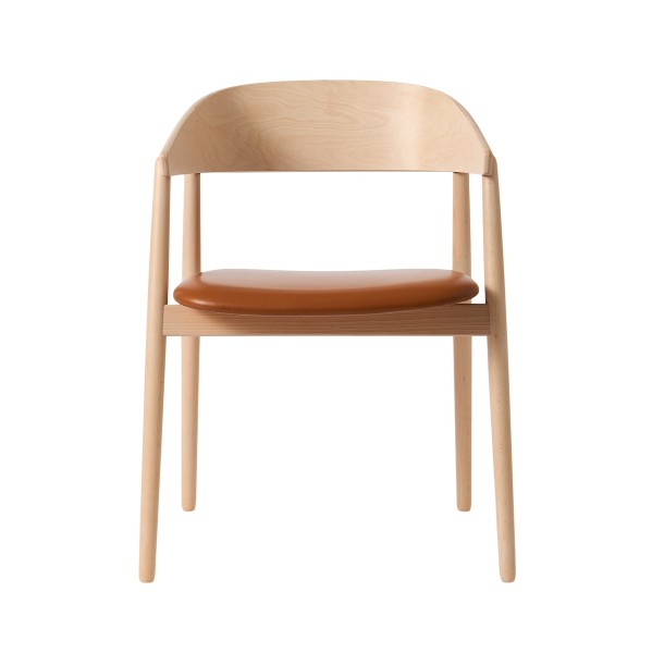 Krzesło drewniane z tapicerowanym siedziskiem AC2, buk bielony, skóra cognac - Andersen Furniture