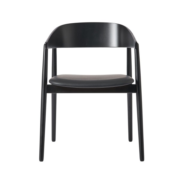 Krzesło drewniane z tapicerowanym siedziskiem AC2, buk czarny, skóra czarna - Andersen Furniture