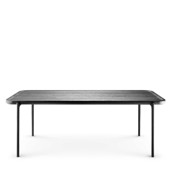 Prostokątny stolik kawowy z drewnianym blatem Savoye czarny 50x120 - PLEASE WAIT to be SEATED