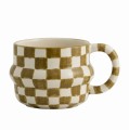 Kubki z kamionki w kratkę Ysia Olive 300 ml, 4 szt - Nordal