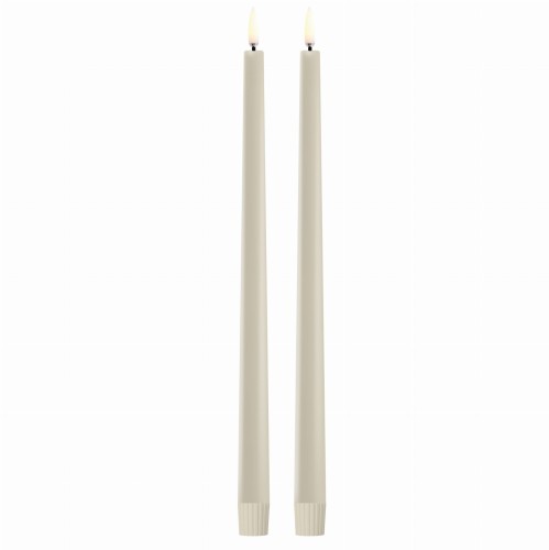 Długie świece stożkowe 32 na baterie z ruchomym płomieniem LED, Oyster Grey, 2 pak - Uyuni