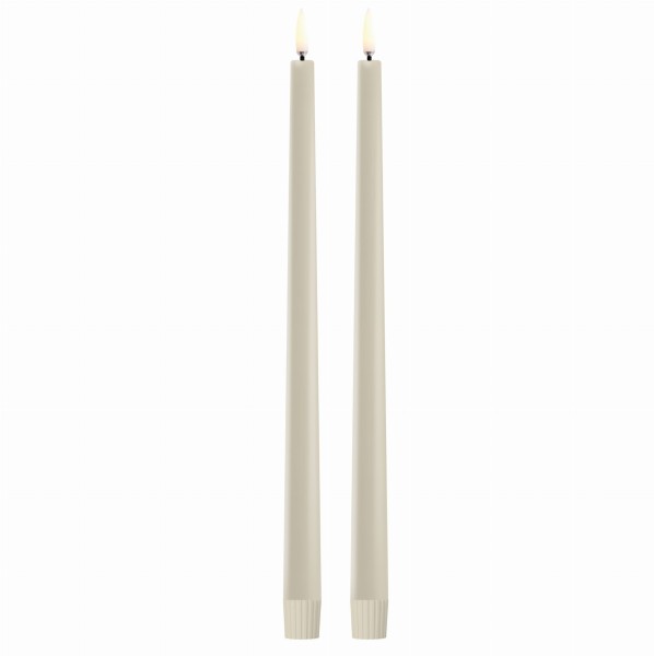 Długie świece stożkowe 32 na baterie z ruchomym płomieniem LED, Oyster Grey, 2 pak - Uyuni