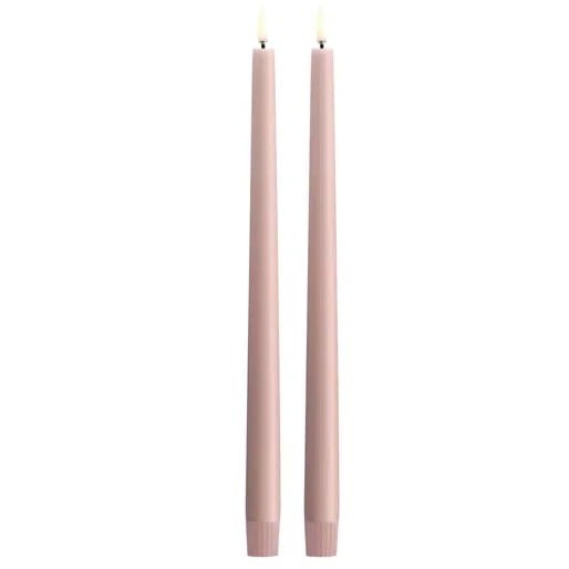 Długie świece stożkowe 32 na baterie z ruchomym płomieniem LED, Rose Powder, 2 pak - Uyuni