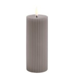 Rowkowana świeca walec 15 cm, LED na baterie z ruchomym płomieniem, Sandstone - Uyuni