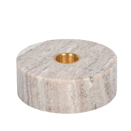 Marmurowy świecznik okrągły na świecę stożkową, beżowy - Uyuni