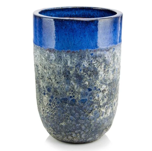 Wysoka donica ogrodowa ceramiczna szkliwiona niebieska 50 cm - Polnix