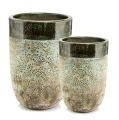 Donice ogrodowe ceramiczne wysokie szkliwione zielone, 2 szt - Polnix