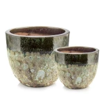 Donice ogrodowe ceramiczne szkliwione zielone, 2 szt - Polnix