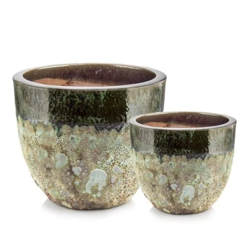 Donice ogrodowe ceramiczne szkliwione zielone, 2 szt - Polnix