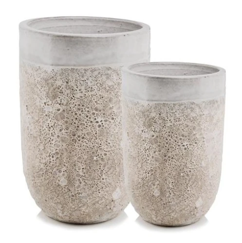 Donice ogrodowe ceramiczne wysokie szkliwione białe, 2 szt - Polnix