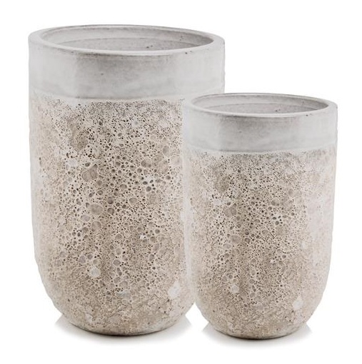 Donice ogrodowe ceramiczne wysokie szkliwione białe, 2 szt - Polnix