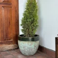 Donica ogrodowa ceramiczna szkliwiona zielona Ø 30 cm - Polnix