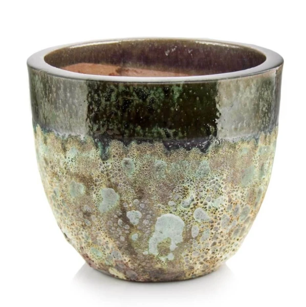 Donica ogrodowa ceramiczna szkliwiona zielona Ø 37 cm - Polnix