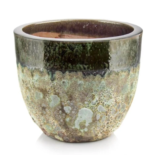 Donica ogrodowa ceramiczna szkliwiona zielona Ø 46 cm - Polnix