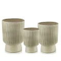 Donice na nodze ceramiczne kremowe z pionowym ryflowaniem, 42-46-49 cm, 3 szt - Polnix
