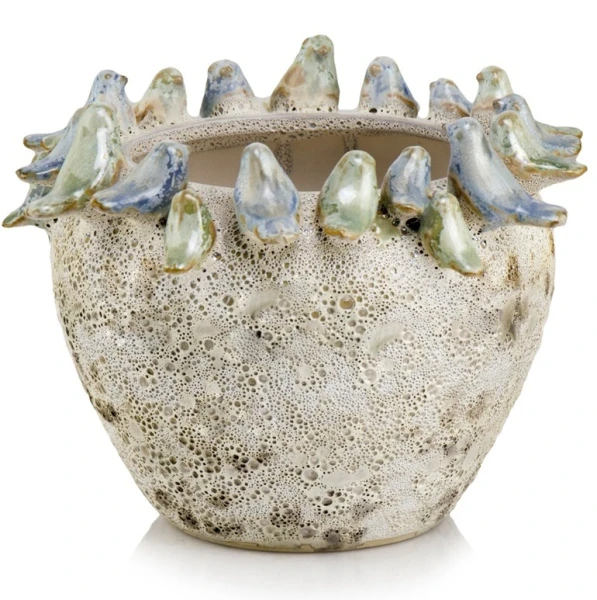 Ceramiczna osłonka na doniczkę z ptasim dekorem Ø 23 cm - Polnix